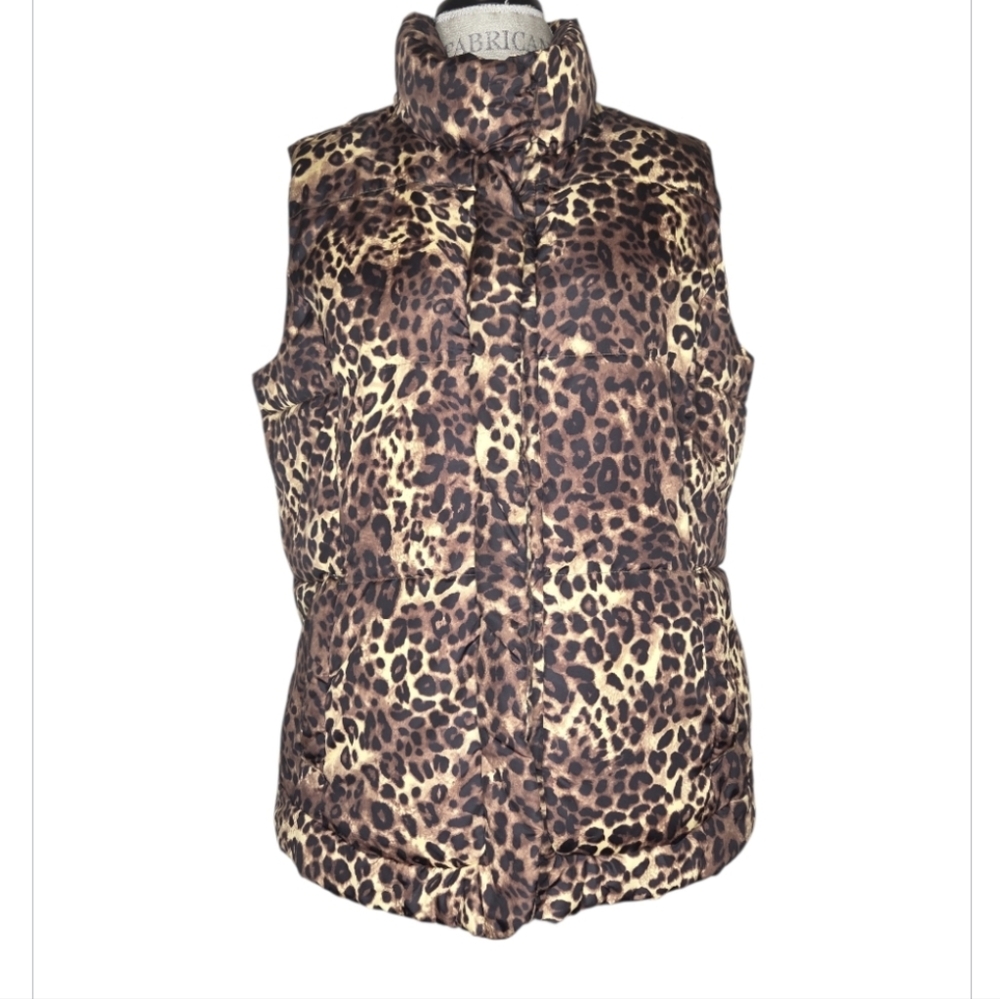 Macy's Charter Club Animal Print Turtle Neck Puffer Vest Size XL